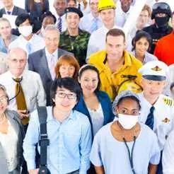 Diverse group of professionals standing together in a row